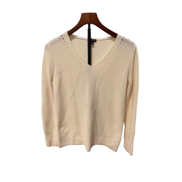 Talbots Sweaters - Talbots Petite Cream V Neck Long Sleeve Knit Sweater Top MP Pima cotton natural
